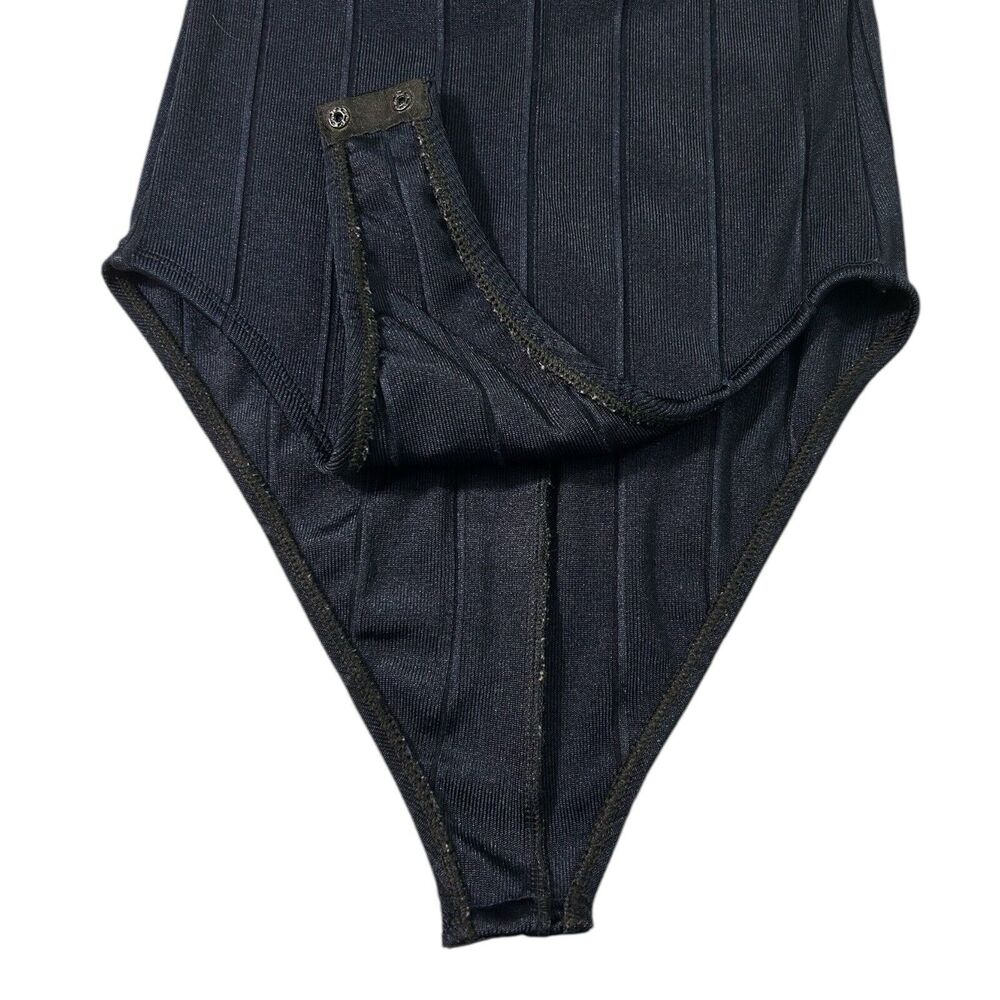 MY PLACE Navy Blue Strappy Open Back Bodysuit PP Ribbed Stretch Ring Detail - Picture 4 of 8